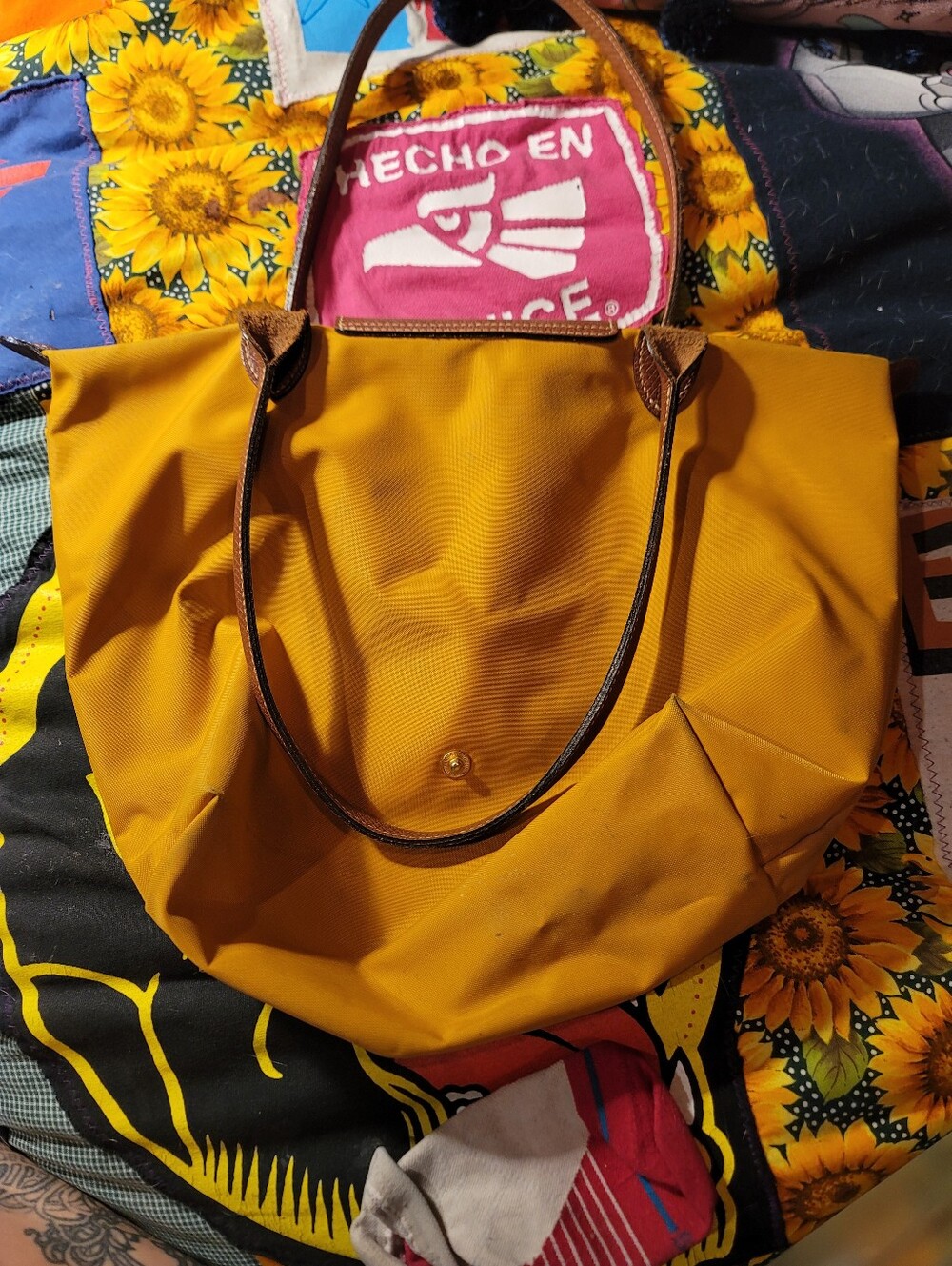 LONGCHAMP PARIS Le Pliage Mustard Yellow Small Nylon Tote Made in France - Picture 3 of 8